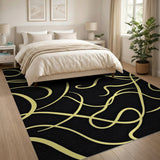 Black Abstract Area Rug with Gold Swirls