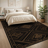 Gold and Silver Black and Gold Geometric Area Rug