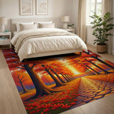 Autumn Tree-Lined Pathway Orange Area Rug