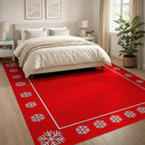 Red Festive Red Snowflake Border Area Rug