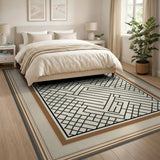 Intricate Geometric Maze Beige Area Rug