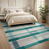 Teal Plaid Woven Area Rug