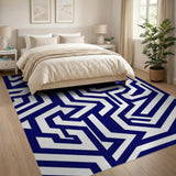 Blue and Teal Geometric Modern Navy Geometric Maze Area Rug