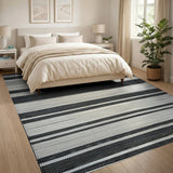 Striped Geometric Modern Black White Striped Woven Area Rug