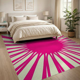Pink Vibrant Pink Sunburst Geometric Area Rug