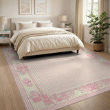 Pink Bow Gingham Washable Area Rug