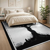 Ethereal Twisted Tree with Ravens Black White Rug