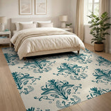 Teal Damask Persian Area Rug