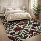 Red Purple Floral Damask Area Rug