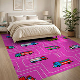 Playful Trucks Maze Kids Cartoon Rug