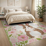 Cute Pink Bunny Floral Area Rug