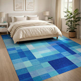Blue and Teal Geometric Modern Blue Teal Geometric Patchwork Area Rug