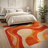 Orange Vibrant Orange Abstract Wave Area Rug