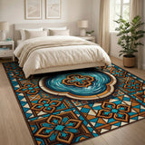 Ornate Teal Tile Fountain Area Rug