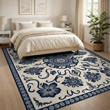 Navy Floral Persian Medallion Area Rug