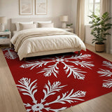 Red Snowflake Festive Red Snowflake Area Rug