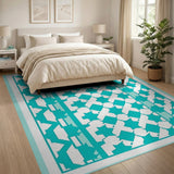 Teal Star Diamond Geometric Area Rug