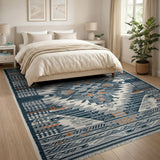 Navy Blue Southwestern Diamond Geometric Rug