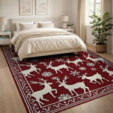 Reindeer Snowflakes Red Area Rug