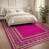 Elegant Pink Ornate Border Washable Area Rug
