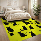 Black Cats on Yellow Washable Area Rug