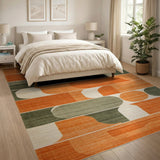 Vibrant Orange Geometric Abstract Orange Area Rug