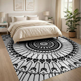 Geometric Modern Intricate Black White Mandala Area Rug