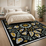 Vibrant Yellow Floral Black Area Rug