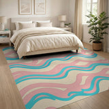 Abstract Wavy Pink Teal Area Rug