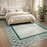 Elegant Green Ornate Border Area Rug