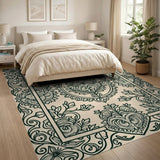Green Traditional Persian Ornate Green Floral Medallion Area Rug