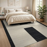 Beige Woven Area Rug with Bold Black Stripes