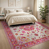 Vibrant Pink Medallion Persian Area Rug