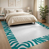 Teal Zebra Stripe Border Area Rug