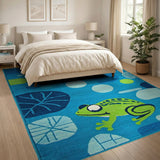Playful Frog Fish Pond Kids Area Rug