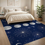 Navy Celestial Floral Rug with Moons Stars