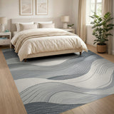 ODIKA Modern Grey Abstract Wavy Washable Area Rug, Low Pile Non-Slip & Pet Friendly Carpet
