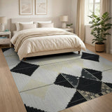 Bold Black White Diamond Geometric Rug