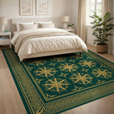 Gold Snowflake Emerald Green Area Rug