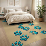 Teal Paw Print Area Rug