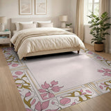 Elegant Pink Floral Frame Area Rug