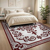Red Fleur-de-Lis Ornate Area Rug