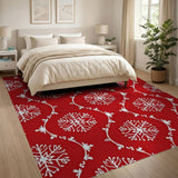 Ornate Red Snowflake Damask Area Rug
