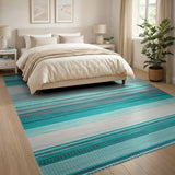 Teal Striped Coastal Woven Area Rug