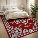 Elegant Red Persian Rug with Ornate White Floral Medallion