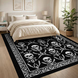 Ornate Gothic Skull Black White Area Rug