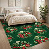 Green Red Berry Wreath Pattern Area Rug