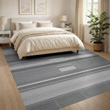 Black White Geometric Grid Stripe Rug