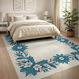 Teal Floral Border Area Rug