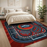 Red Racing Track Kids Area Rug